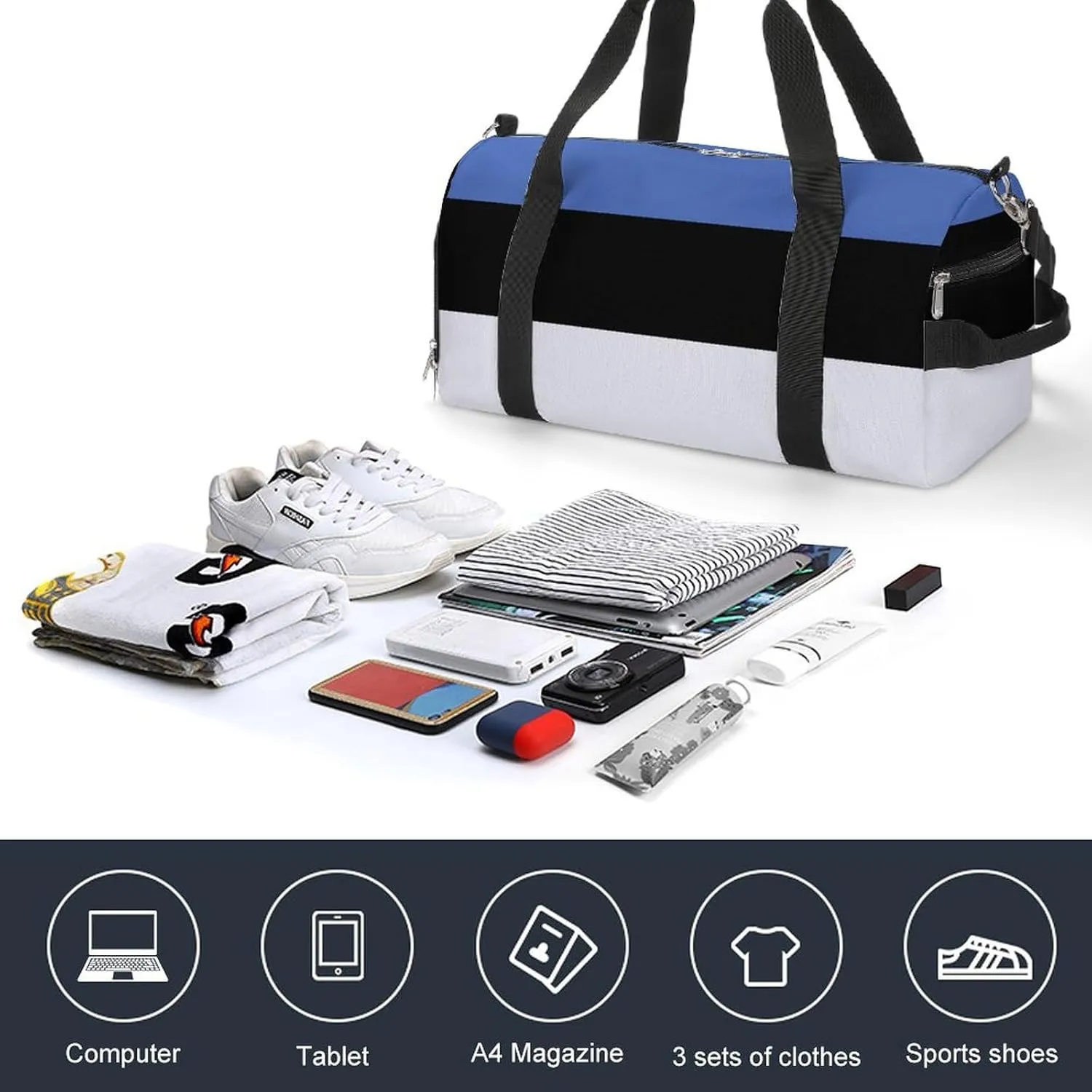 Estonia Flag Travel Gym Bag with Shoe Compartment Waterproof Weekender for Sports Yoga Beach