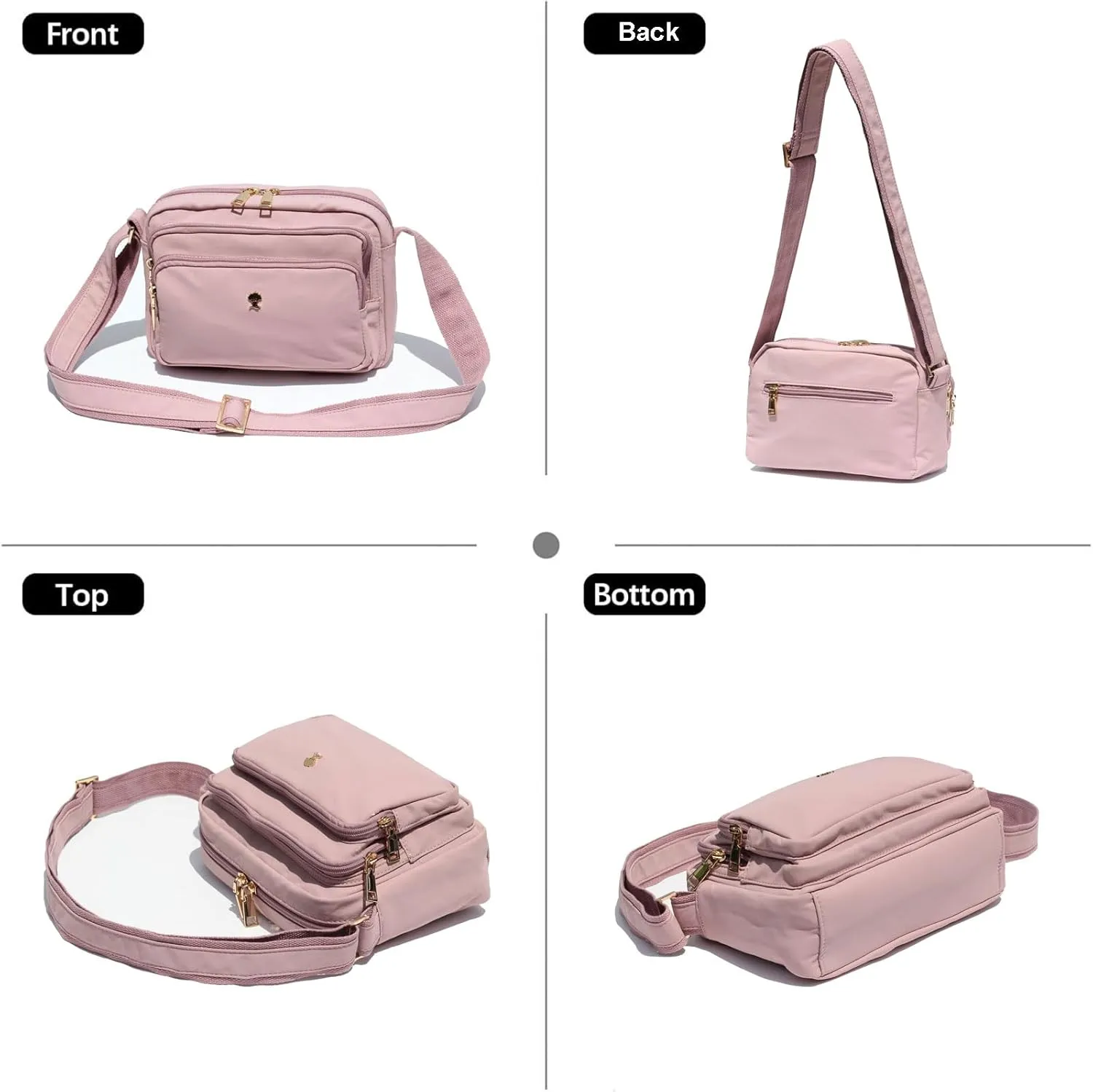 ESVAN Triple Zip Crossbody Bags for Women Fashion Ladies Purse Multi-Pocket Handbags Messenger Shoulder Bag