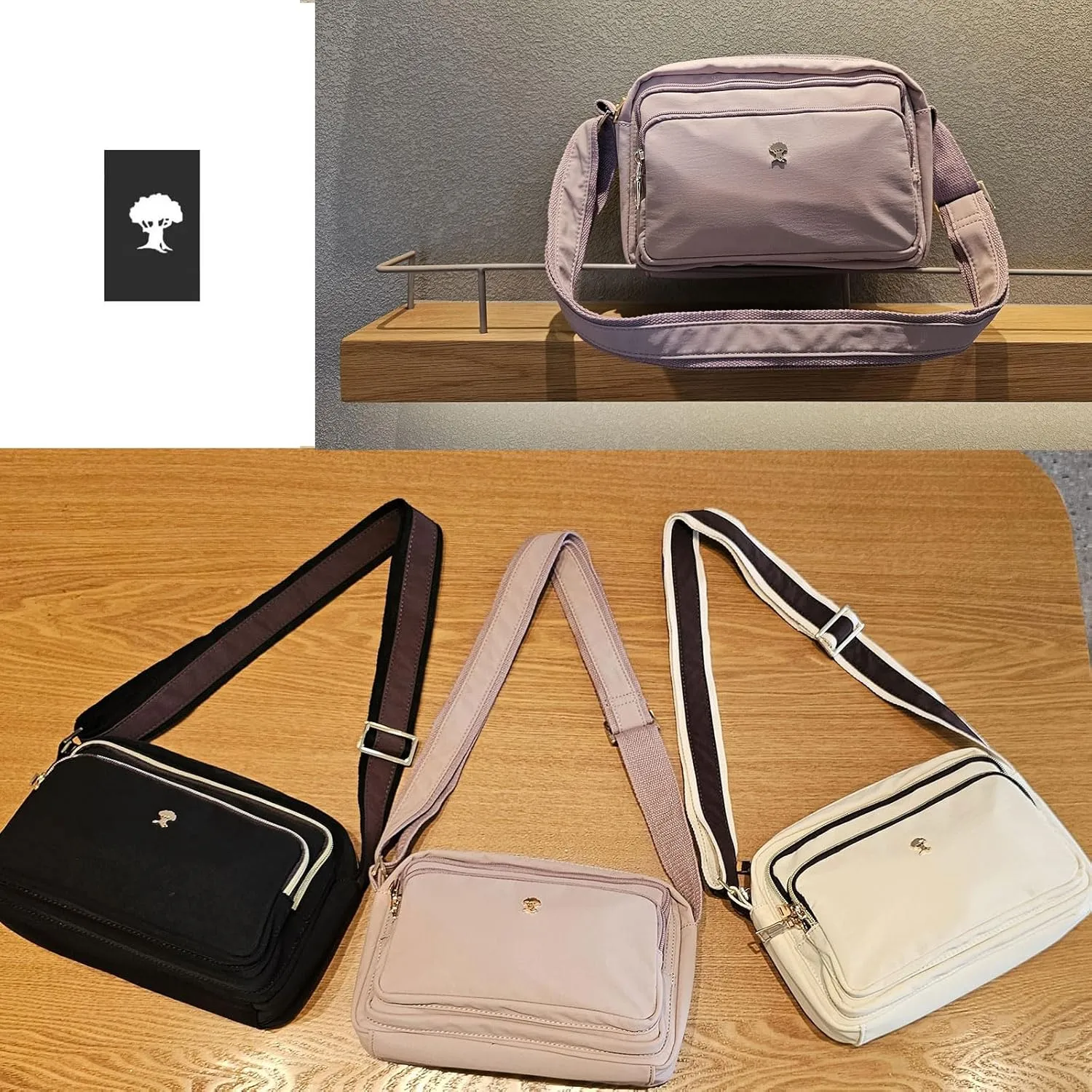 ESVAN Triple Zip Crossbody Bags for Women Fashion Ladies Purse Multi-Pocket Handbags Messenger Shoulder Bag