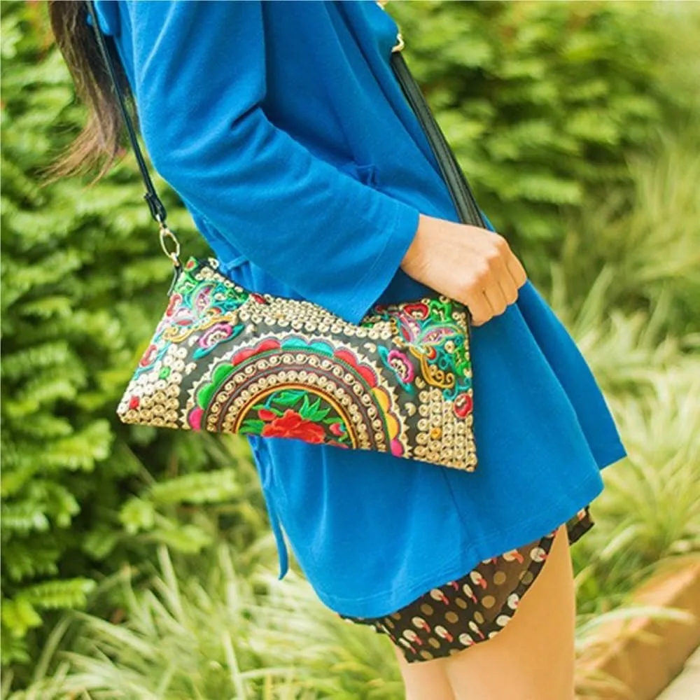Ethnic Embroidered Crossbody Bag Casual Canvas Small Bag With Large Capacity For Mobile Phone And Coins