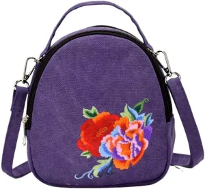 Ethnic Style Embroidered Canvas Crossbody Bag Portable Peony Small Handbag For Women