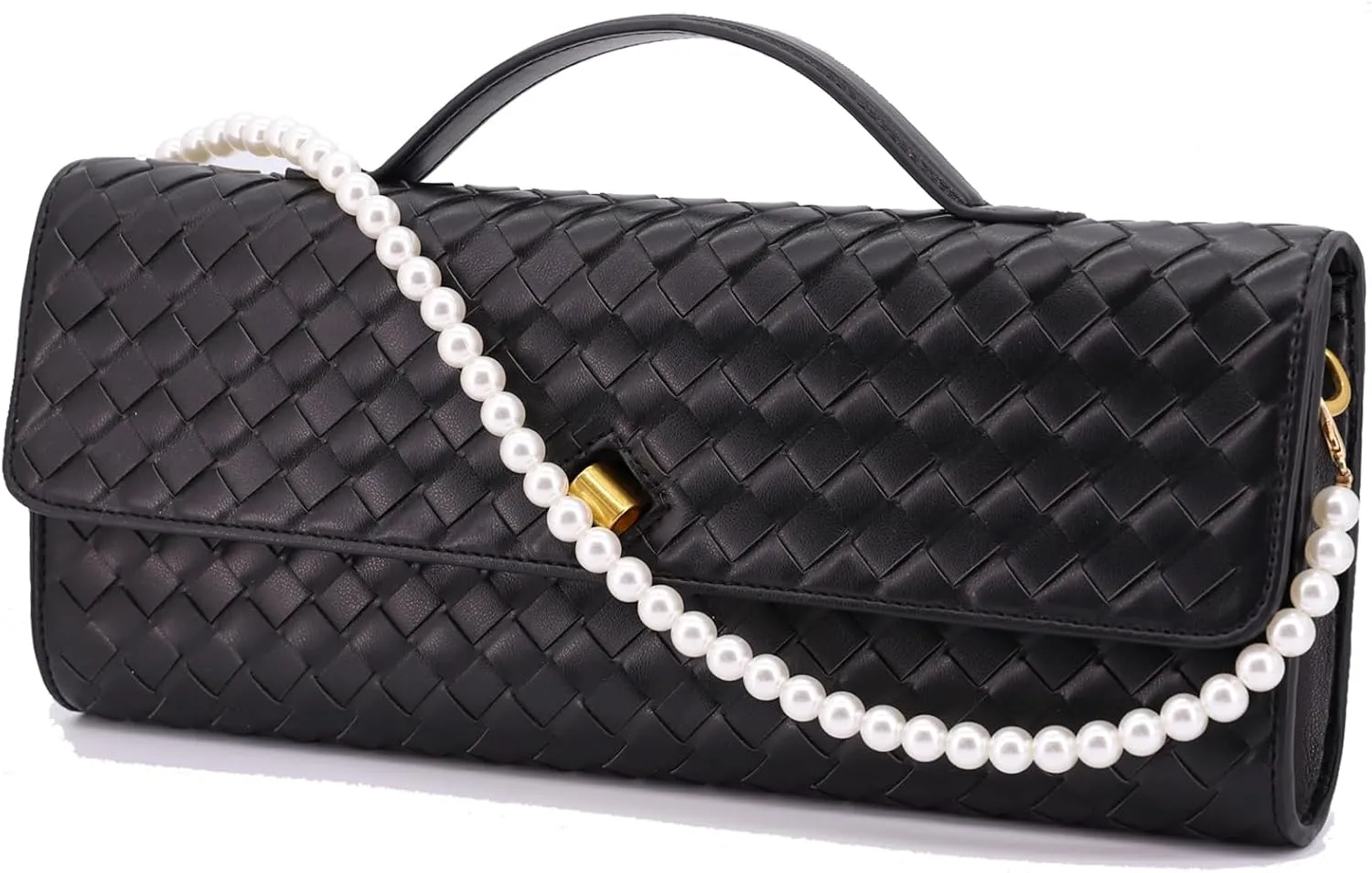 Evening Bag Woven Clutch Purses for Women Trendy Crossbody Purse with Pearl Chain for Prom Party Wedding
