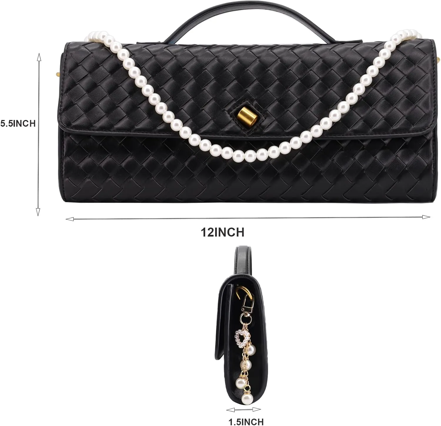Evening Bag Woven Clutch Purses for Women Trendy Crossbody Purse with Pearl Chain for Prom Party Wedding