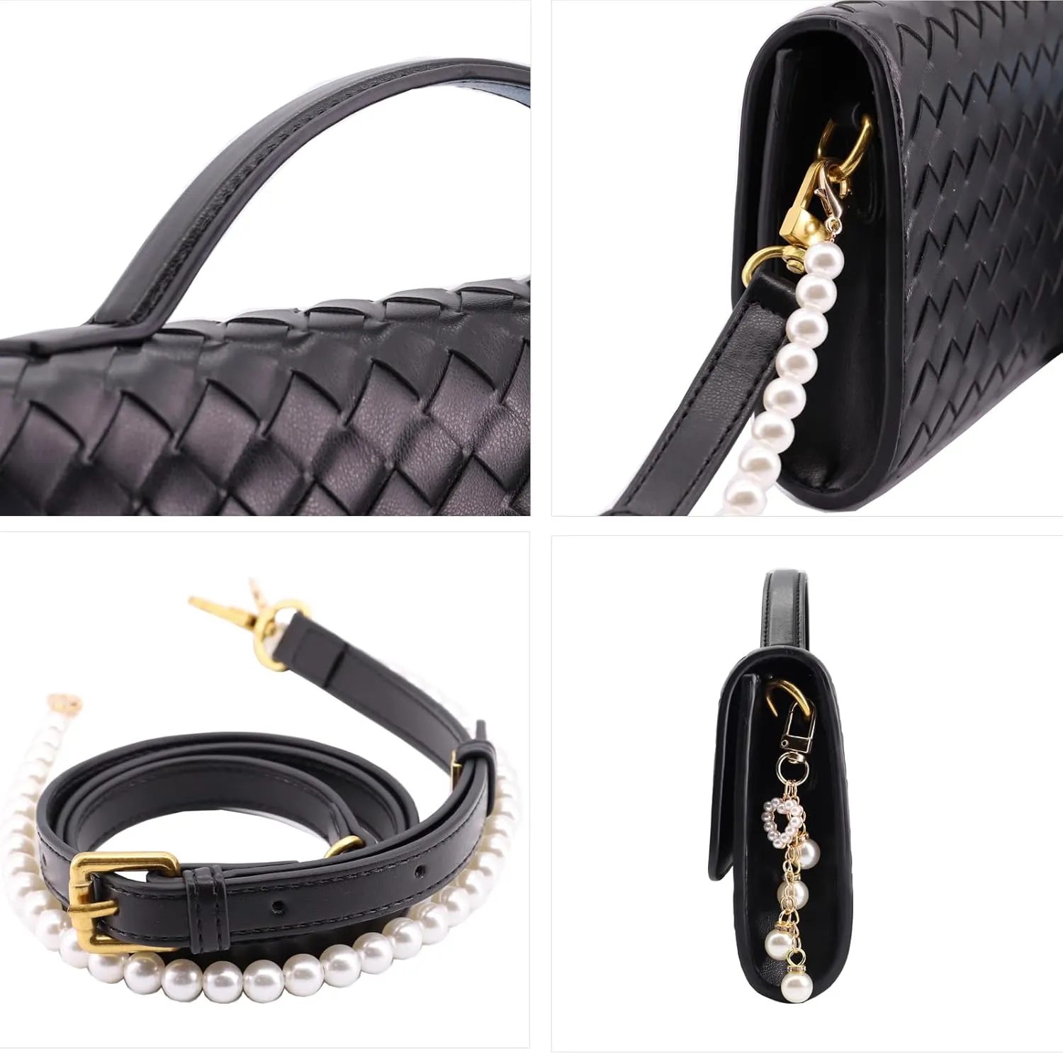 Evening Bag Woven Clutch Purses for Women Trendy Crossbody Purse with Pearl Chain for Prom Party Wedding