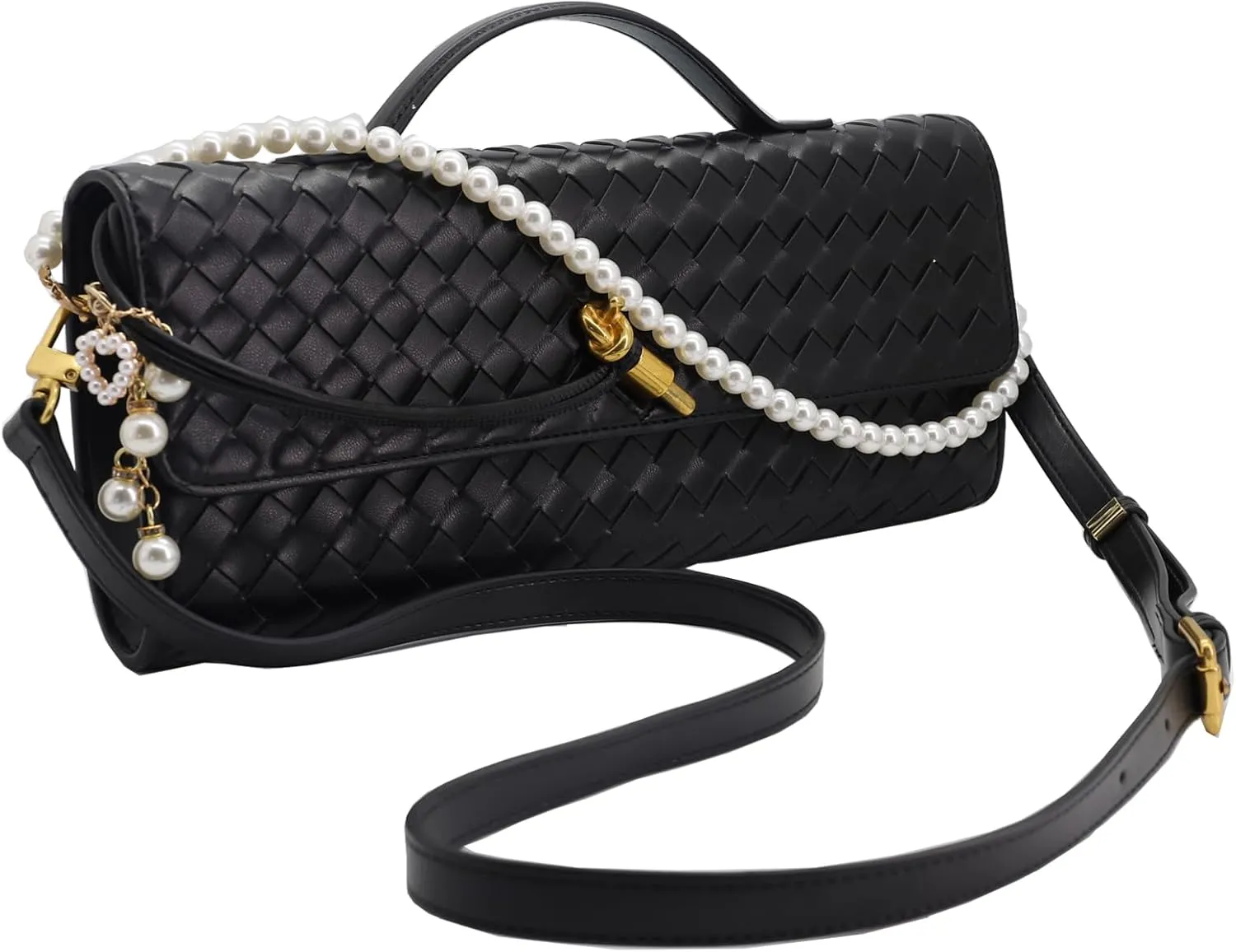 Evening Bag Woven Clutch Purses for Women Trendy Crossbody Purse with Pearl Chain for Prom Party Wedding