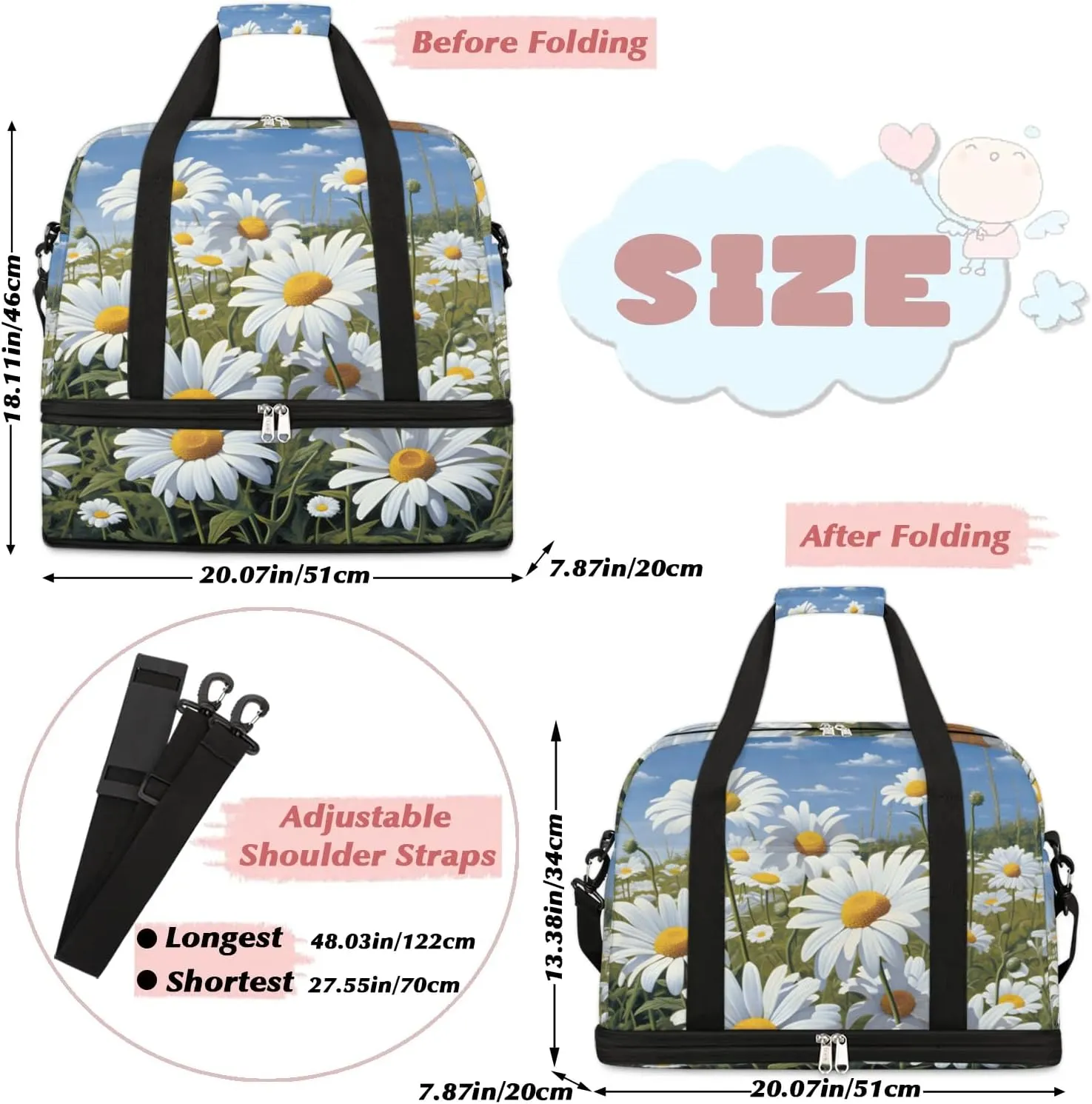 Exquisite Vivid Patterns Flora Travel Duffle Bag, Collapsible Travel Bag Sports Gym Bag With Shoes Compartment Weekender Bag Overnight Bag For Women Men