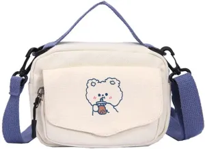 Fairycore Bear Print Crossbody Bag for Women Cutecore Lightweight Canvas Shoulder Bag Y2K Causal Travel Handbag