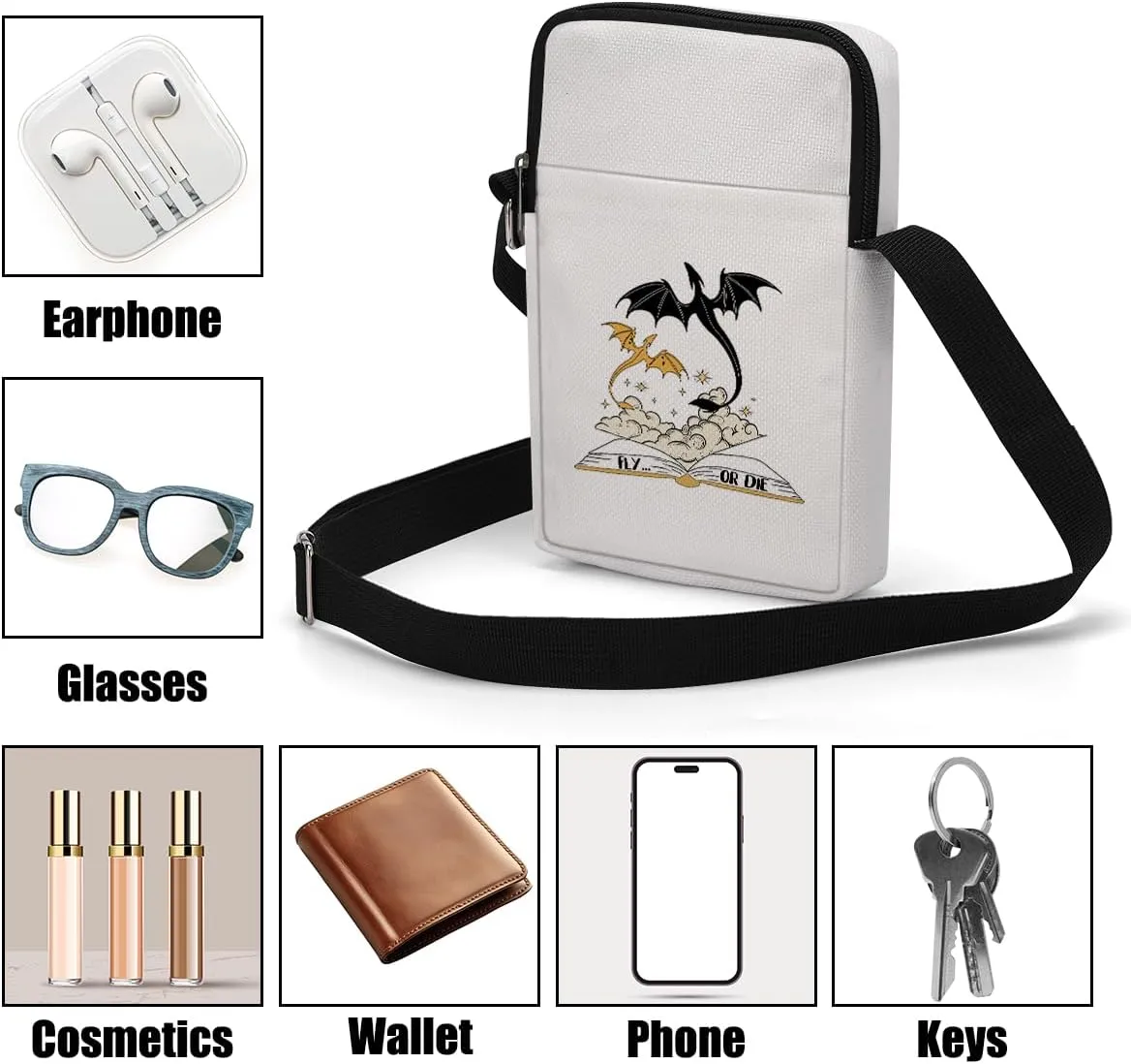 Fantasy Novel Cross Body Bag Magic Mouse Wizard Stuff Phone Bag Book Lovers Gifts Preppy Anime Shoulder Bag