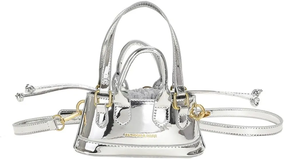 Fashion Mini Shoulder Bag Handbag Patent Leather Crossbody Bag Small Clutch Purse Drawstring Closure Crossbody Purse