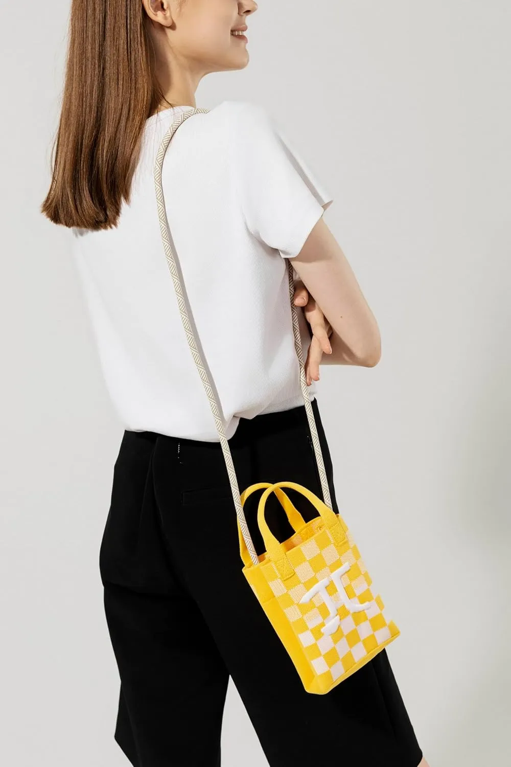 Fashion Plaid Classic Wristband Crossbody Bag Women's Knit Bag Premium Texture