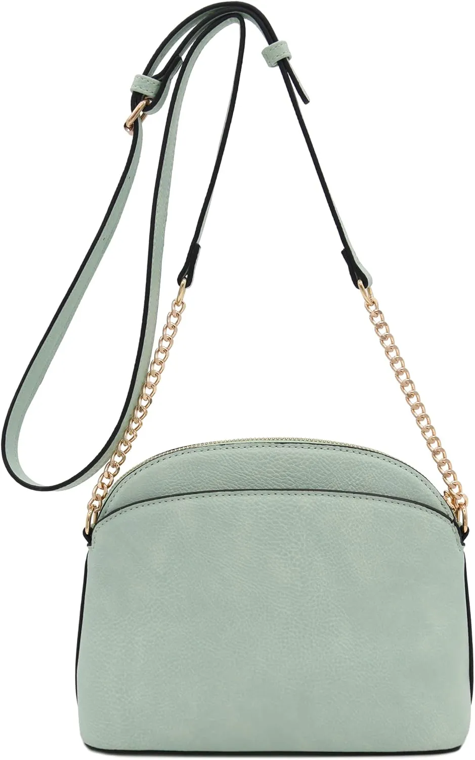FashionPuzzle Faux Leather Small Dome Crossbody Bag with Chain Strap