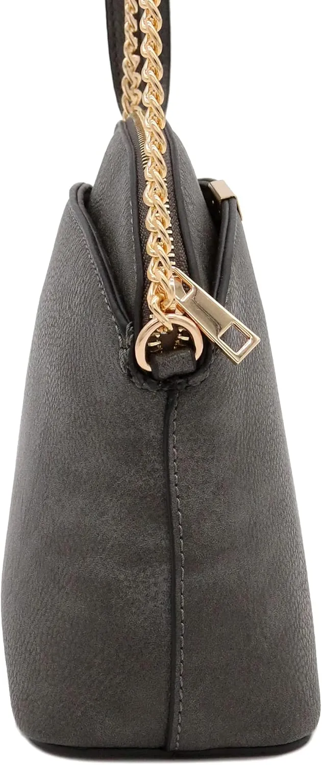 FashionPuzzle Faux Leather Small Dome Crossbody Bag with Chain Strap