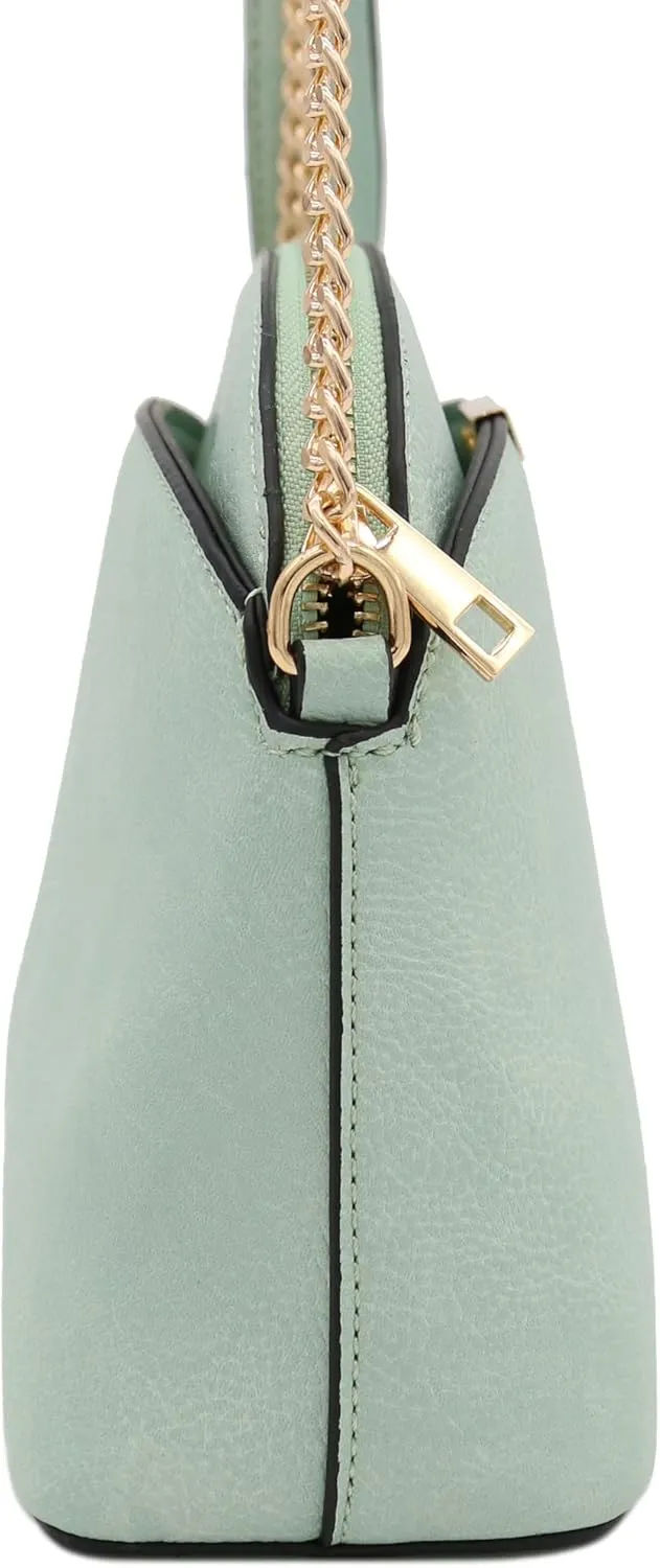 FashionPuzzle Faux Leather Small Dome Crossbody Bag with Chain Strap