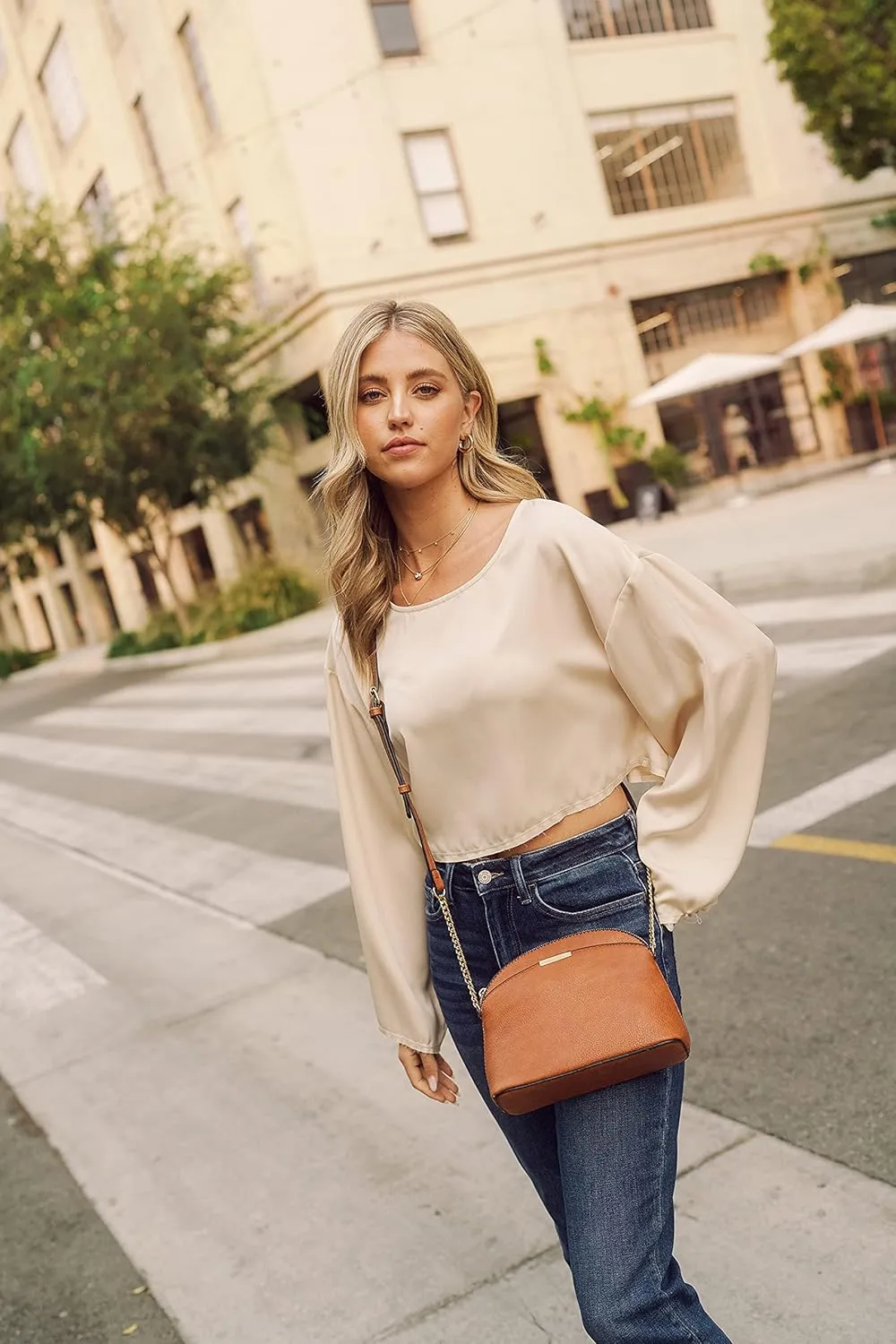 FashionPuzzle Faux Leather Small Dome Crossbody Bag with Chain Strap