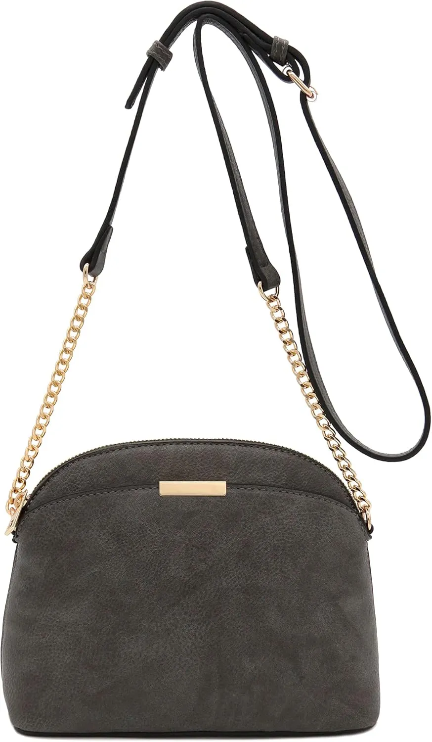 FashionPuzzle Faux Leather Small Dome Crossbody Bag with Chain Strap