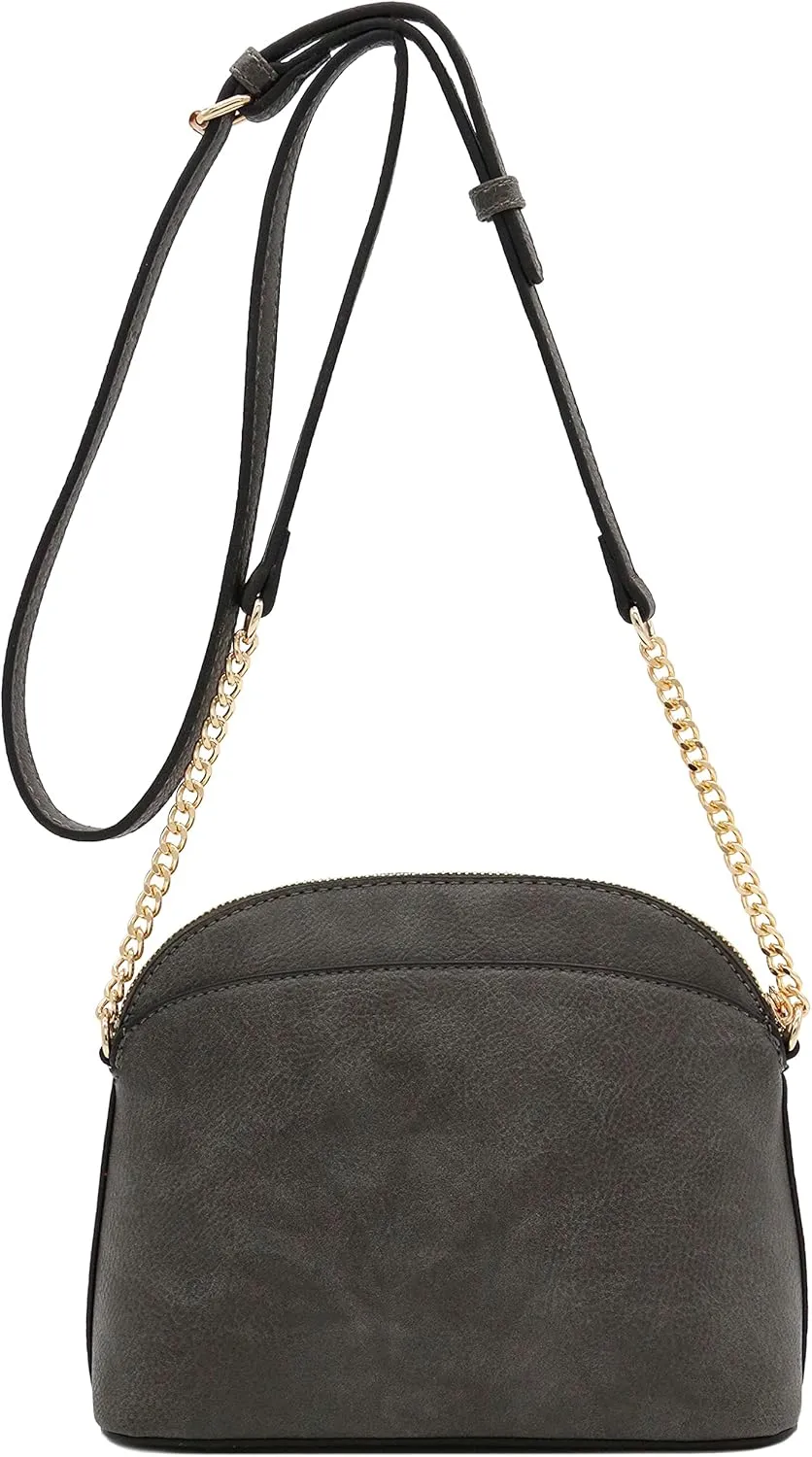 FashionPuzzle Faux Leather Small Dome Crossbody Bag with Chain Strap