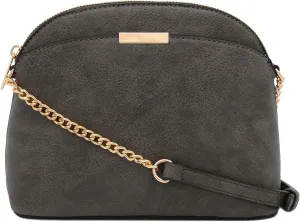 FashionPuzzle Faux Leather Small Dome Crossbody Bag with Chain Strap