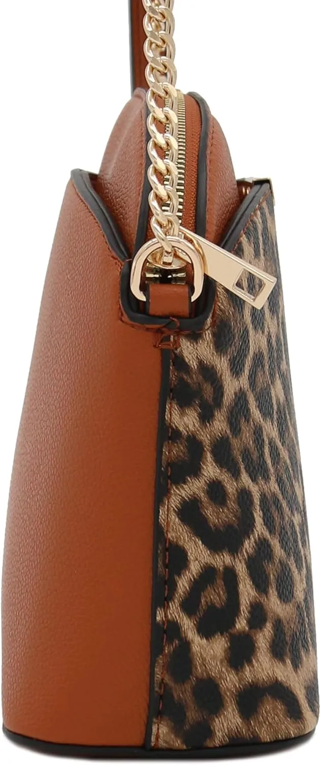 FashionPuzzle Leopard Paisley Print Small Dome Crossbody with Chain Strap