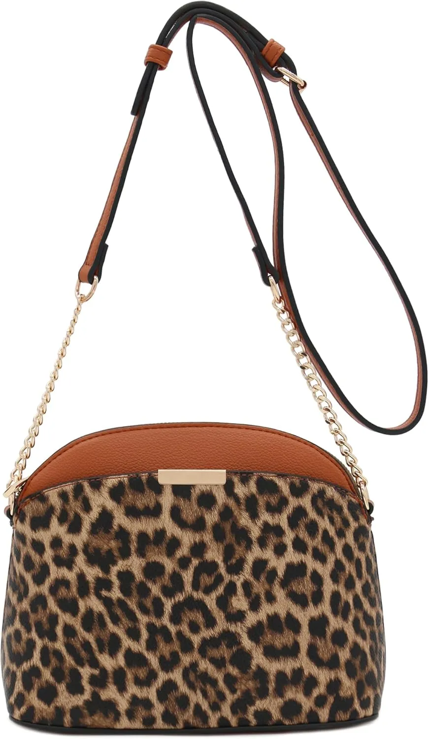 FashionPuzzle Leopard Paisley Print Small Dome Crossbody with Chain Strap