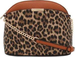 FashionPuzzle Leopard Paisley Print Small Dome Crossbody with Chain Strap
