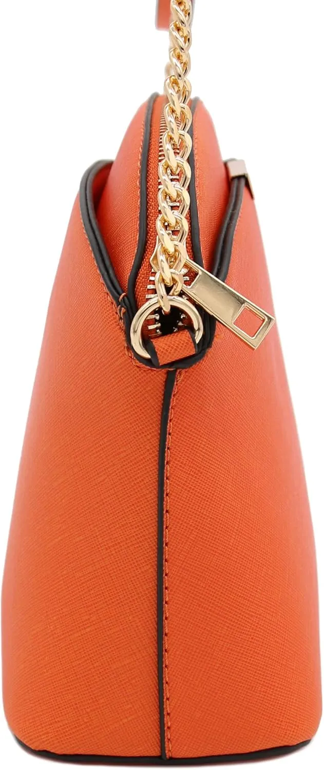 FashionPuzzle Saffiano Small Dome Crossbody bag with Chain Strap
