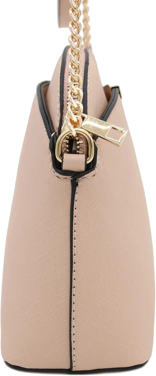 FashionPuzzle Saffiano Small Dome Crossbody bag with Chain Strap
