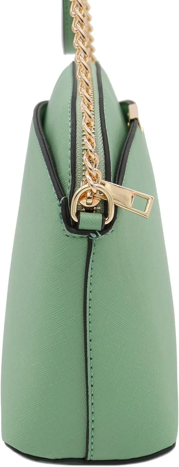 FashionPuzzle Saffiano Small Dome Crossbody bag with Chain Strap