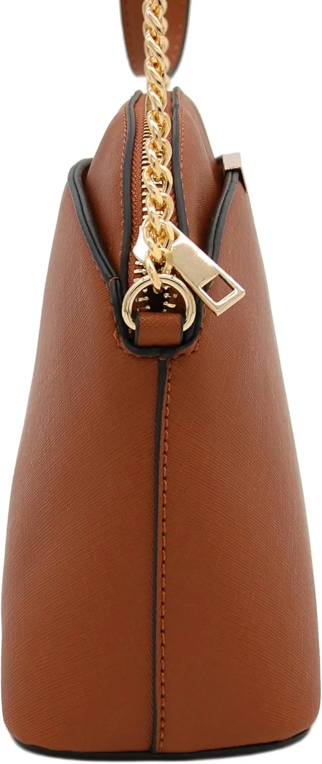 FashionPuzzle Saffiano Small Dome Crossbody bag with Chain Strap