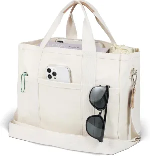Fibrdoo Canvas Tote Bag for Women - Everything Bag with Zipper, Crossbody Handbag with Compartments for Work