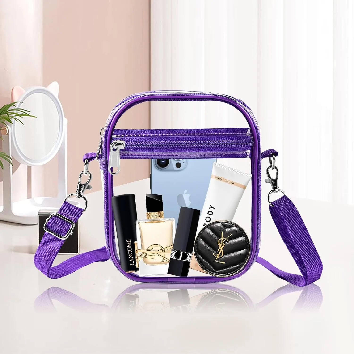 Fibrdoo Clear Crossbody Purse Bag, Clear Bag Stadium Approved with Front Pocket for Concerts Sports Festivals