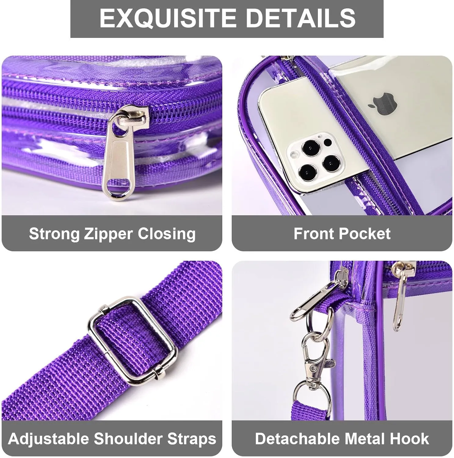 Fibrdoo Clear Crossbody Purse Bag, Clear Bag Stadium Approved with Front Pocket for Concerts Sports Festivals