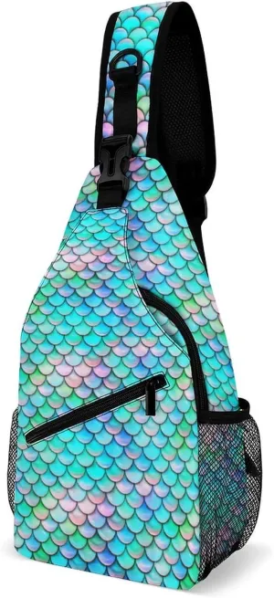 Fish Scale Mermaid Fashion Crossbody Bag for Both Men And Women, Travel And Hiking Crossbody Bag, Chest Bag