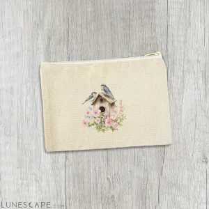 Floral Birdhouse - Canvas Zipper Pouch