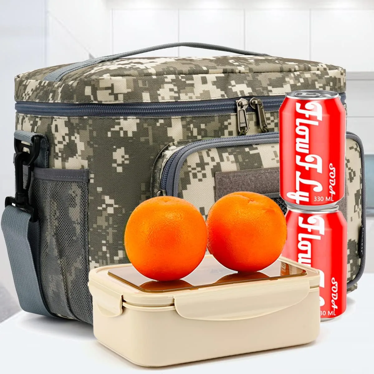 FlowFly Tactical Lunch Bag Large Insulated Lunch Box Cooler Tote for Men, Women with MOLLE/PALS Webbing (Digital#Camo, Large)