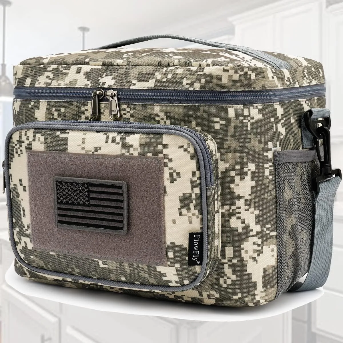 FlowFly Tactical Lunch Bag Large Insulated Lunch Box Cooler Tote for Men, Women with MOLLE/PALS Webbing (Digital#Camo, Large)