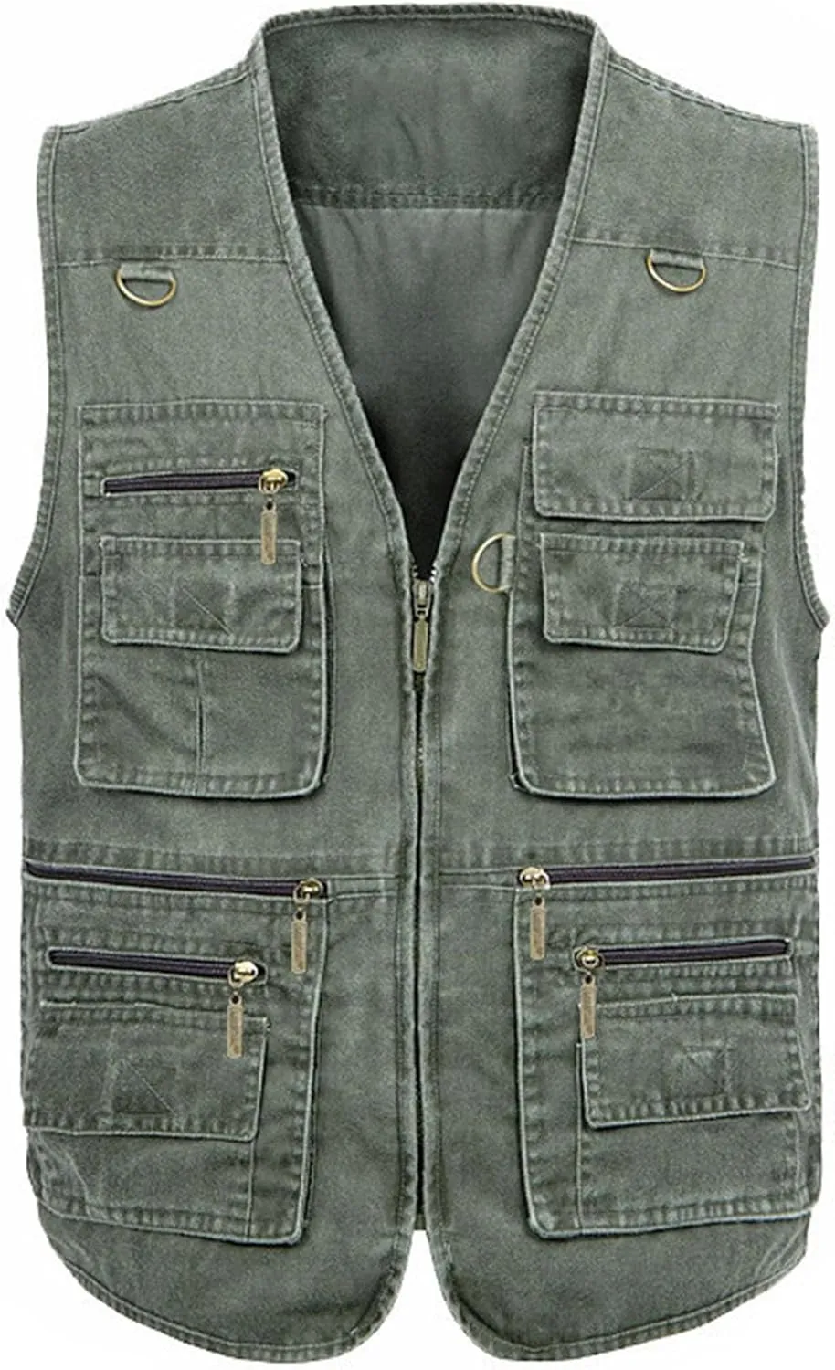 Flygo Men's Fishing Multi Pockets Plus Size Photography Outdoor Climbing Causual Tactical Multi Use Vest (Army Green, Large)