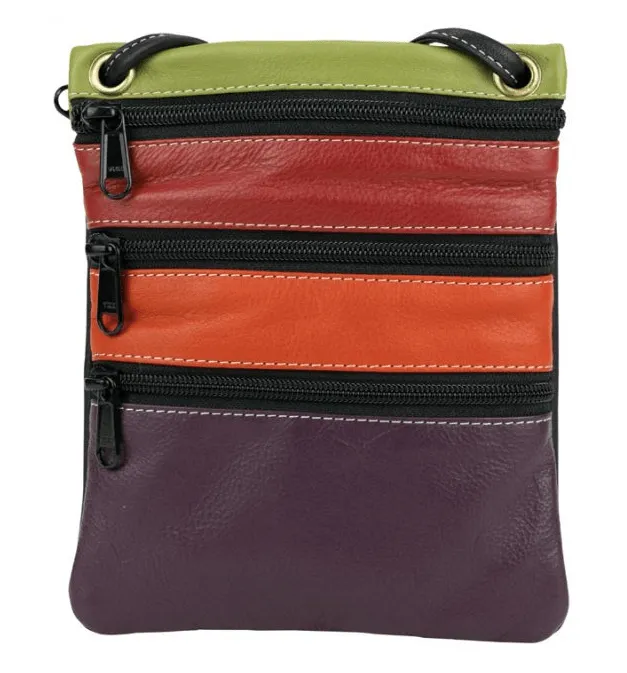 Franco Bonini Womens 3 Front Zip Sling Crossbody Bag