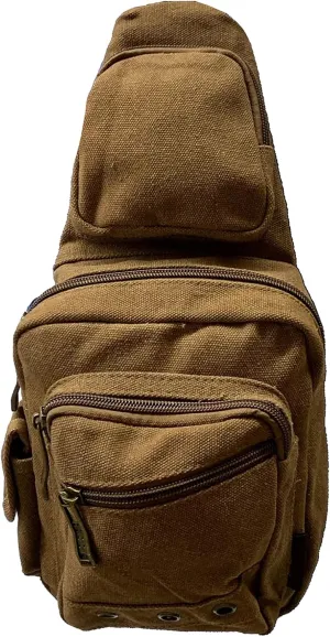 Front Zipper Crossbody Adjustable Sling Bag - Brown