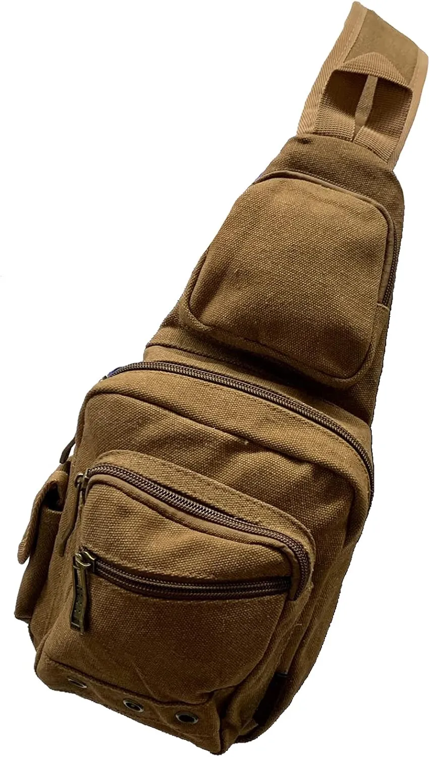 Front Zipper Crossbody Adjustable Sling Bag - Brown