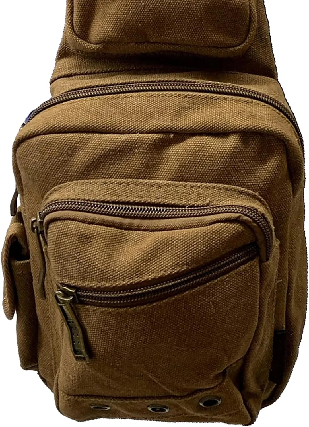 Front Zipper Crossbody Adjustable Sling Bag - Brown
