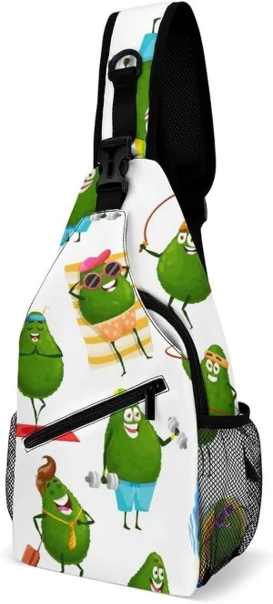 Funny Avocado Cartoon Sling Bag for Women Men Sea Surfing Training Crossbody Sling Backpack with Anti Theft,Multipurpose Chest Bag for Travel,Hiking,Cycling,Camping
