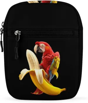 Funny Parrot And Banana Small Crossbody Bag Casual Belt Bag Sling Purse for Travel Hiking