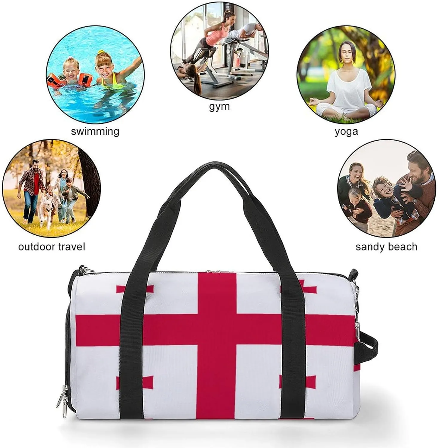 Georgia Flag Travel Gym Bag Waterproof Weekender with Shoe Compartment and Wet Pocket