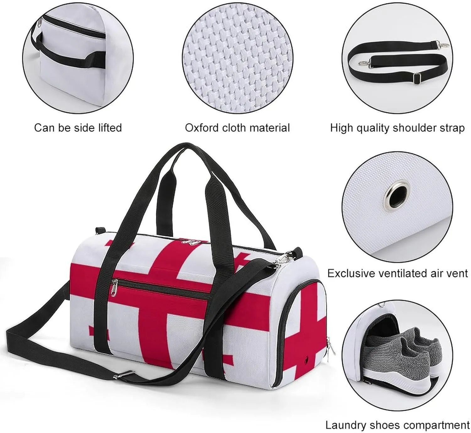 Georgia Flag Travel Gym Bag Waterproof Weekender with Shoe Compartment and Wet Pocket