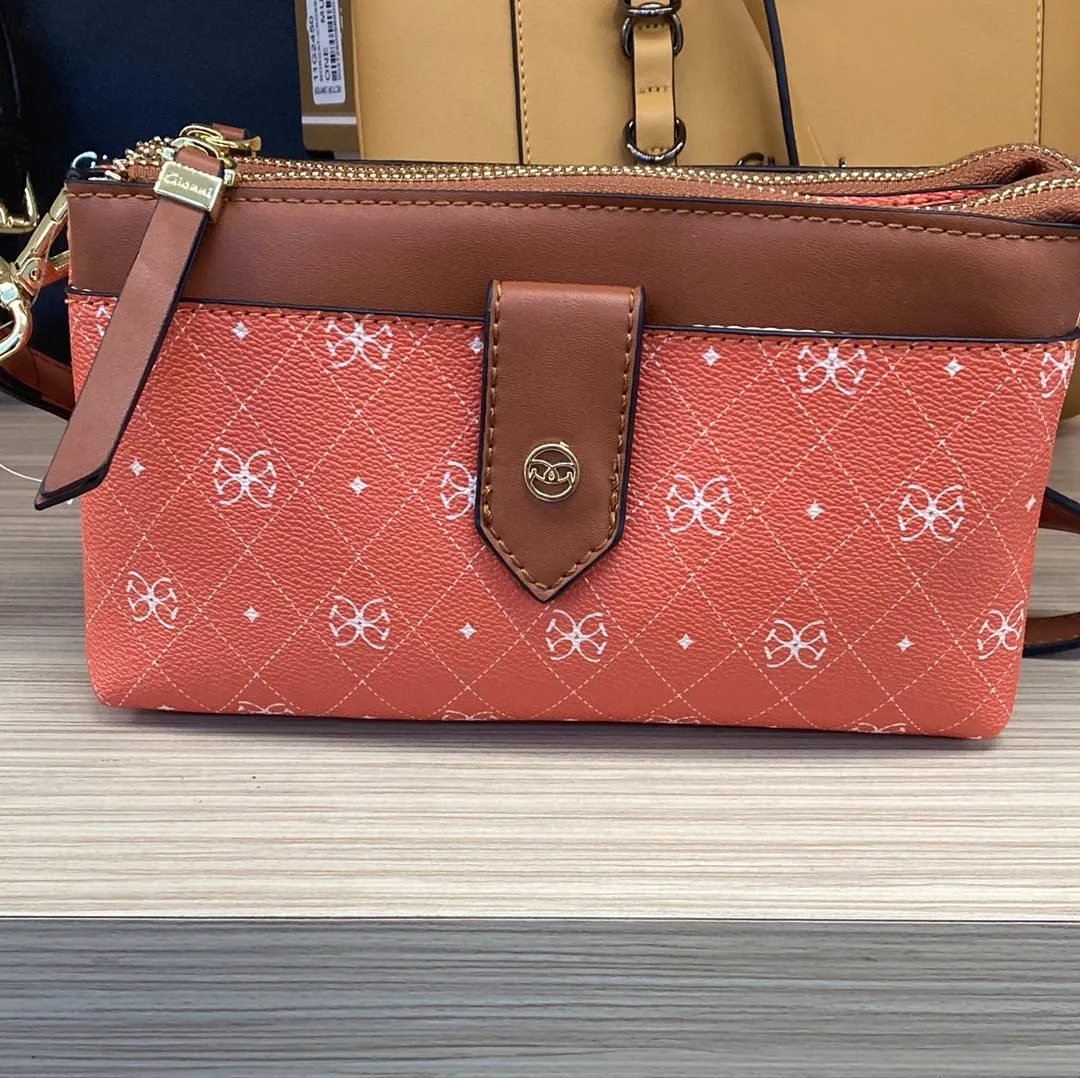 GIONNI - 11G2407 ARUBA-MULTI COMPARTMENT MONOGRAM CROSSBODY BAG - ORANGE