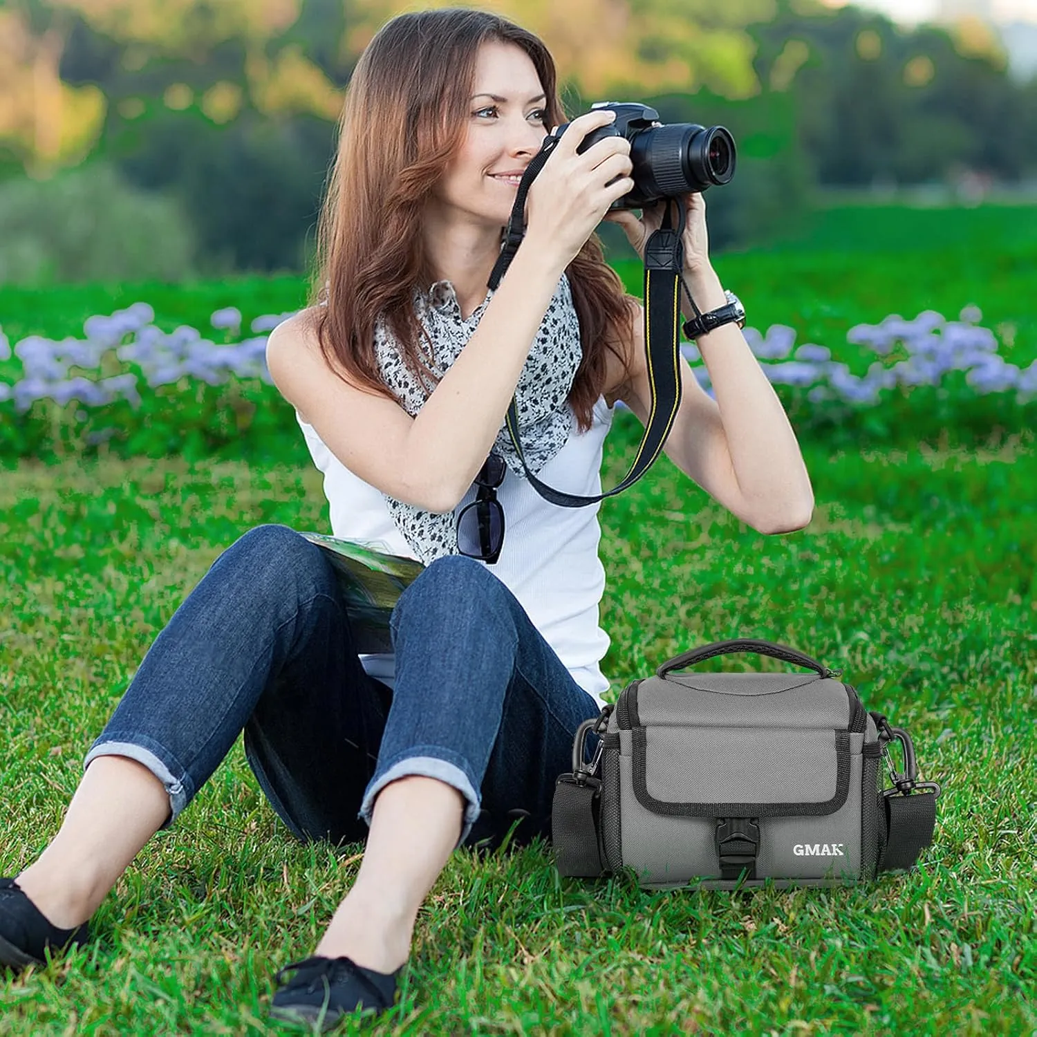 GMAK Small Camera Bag for Photographers, Anti-shock Camera Shoulder Bags with Water-resistant Rain Cover, Camera Case Compatible for DSLR/SLR/Mirrorless Cameras, 7.3'' × 4.2'' × 5.7'', Grey