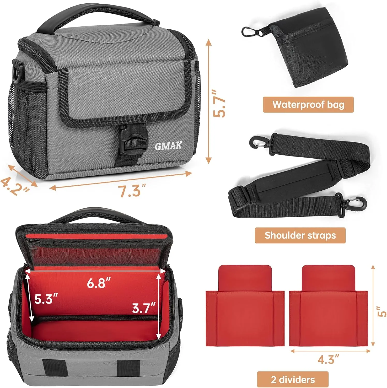 GMAK Small Camera Bag for Photographers, Anti-shock Camera Shoulder Bags with Water-resistant Rain Cover, Camera Case Compatible for DSLR/SLR/Mirrorless Cameras, 7.3'' × 4.2'' × 5.7'', Grey