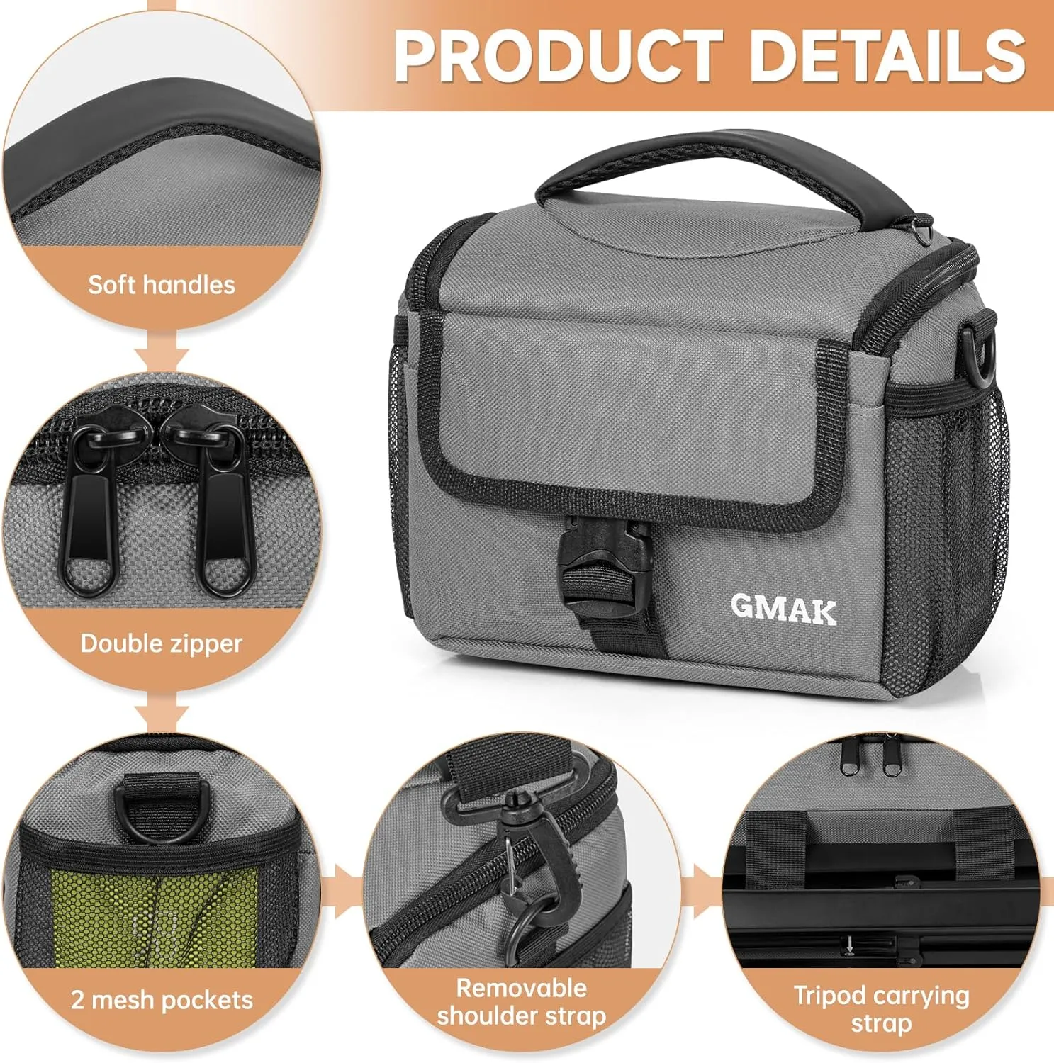 GMAK Small Camera Bag for Photographers, Anti-shock Camera Shoulder Bags with Water-resistant Rain Cover, Camera Case Compatible for DSLR/SLR/Mirrorless Cameras, 7.3'' × 4.2'' × 5.7'', Grey
