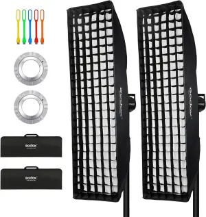 Godox 50x130cm/ 20"x51" Strip Softbox Reflector with Honeycomb Grid, Bowens Mount Speedring, Carrying Bag Compatible for Studio Flash Speedlite Monolight, Portrait and Product Photography (2PCS)