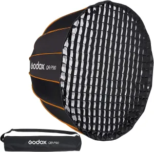 GODOX QR-P90 35.5"/90cm Quick Release Portable Deep Parabolic Softbox   Honeycomb Grid for Bowens Mount Studio Flash,Studio Flash Umbrella Diffuser(Godox QR-P90  Honeycomb Grid)